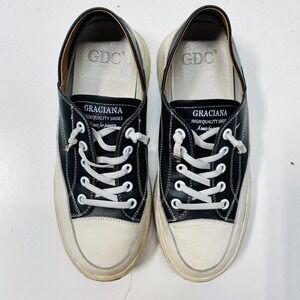 Graciana GDC Black White Leather Low Top Platform Sneakers Contrast Stitching